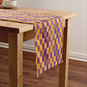 Caminho De Mesa Pequeno Kente Cloth Purple Dourado 14" X 72" Mesa Runner