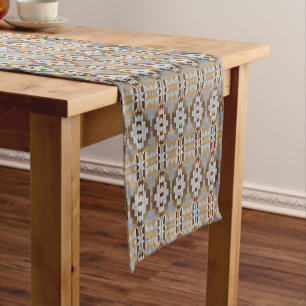 Caminho De Mesa Pequeno Khaki Beige Taupe Dark Brown Cinza Padrão Tribal