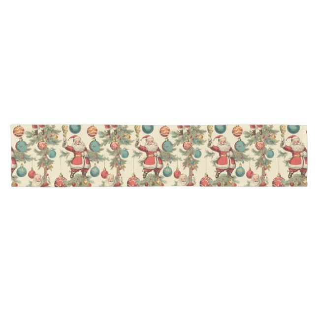 Caminho De Mesa Pequeno Kitschy Santa and Ornaments  (Horizontal)