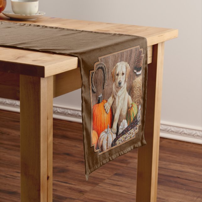 Caminho De Mesa Pequeno Labrador Retriever Dog & Pumpkins Brown (No Local)