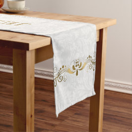 Caminho De Mesa Pequeno Lace Dourado Floral Elegante Com Damáscaras Branco