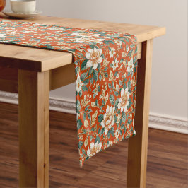 Caminho De Mesa Pequeno Laranja, Creme e Algodão Teal Floral