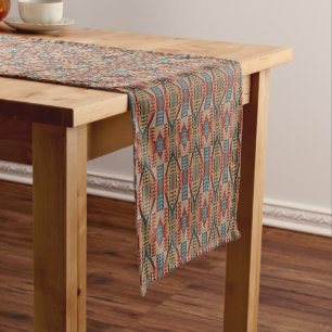 Caminho De Mesa Pequeno Laranja Marrom Ferrugem Turquesa Azul Tribal Arte