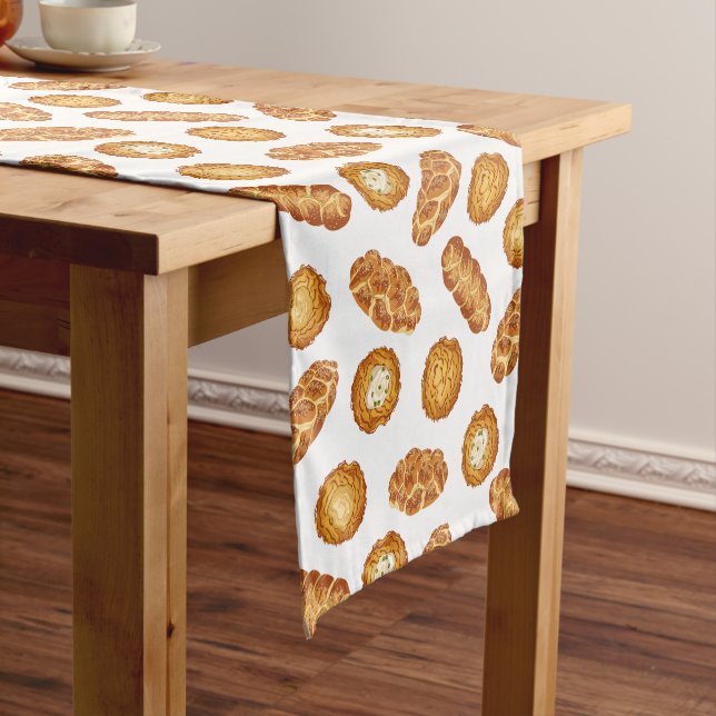 Caminho De Mesa Pequeno Latkes & Challah Bread Foodie Hanukkah Pattern (No Local)