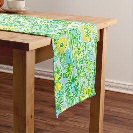 Caminho De Mesa Pequeno Leão Amarelo e Verde Préppy com Flores Costeiras