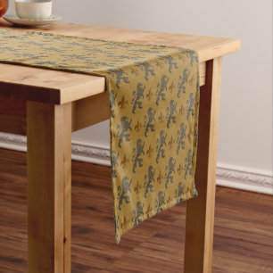 Caminho De Mesa Pequeno Leões medievais desenfreados pretos Fleurs