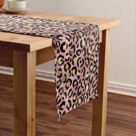 Caminho De Mesa Pequeno Leopard Series Design 15 rosa e Dourada