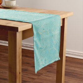 Caminho De Mesa Pequeno Light blue tropical palm leaves luxury pattern