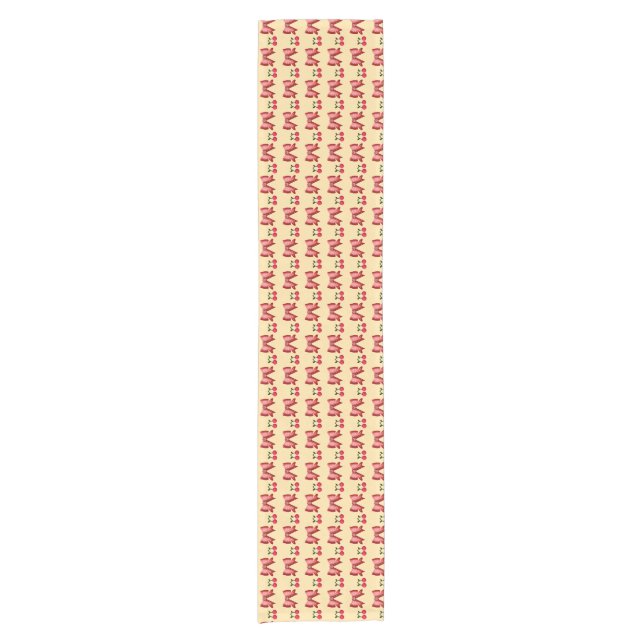 Caminho De Mesa Pequeno Lindo Padrão Sem Costura de Laço Cereja Rosa Estét (Frente)