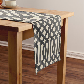 Caminho De Mesa Pequeno Linen Beige e Charcarbonet Modern Trellis
