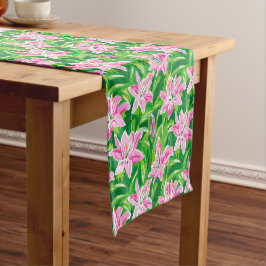 Caminho De Mesa Pequeno Lírio Rosa Préppy Floral Verde Chic Festa no Jardi