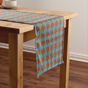 Caminho De Mesa Pequeno Listras Amarelas em Azul com Mesa Runner do Amaryl