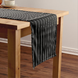 Caminho De Mesa Pequeno Listras Brancas Simples em Fundo Preto Guia de Mes