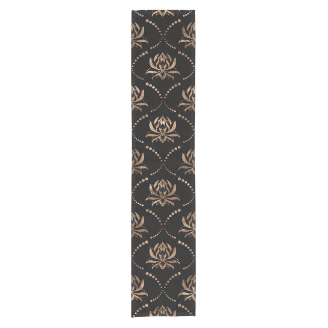 Caminho De Mesa Pequeno Lotus Flower Luxury - preto e ouro (Frente)