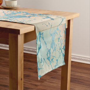 Caminho De Mesa Pequeno Luxe Marble Linda Veia Amarela e Coral-Teal