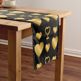 Caminho De Mesa Pequeno Luxury Gold Foil Hearts on Black 