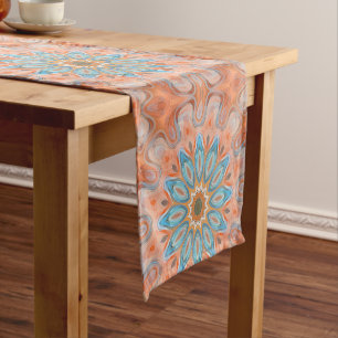 Caminho De Mesa Pequeno Mandala alaranjada Sun redondo do vermelho azul de