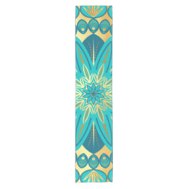 Caminho De Mesa Pequeno Mandala Flor de Ouro Azul
