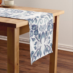 Caminho De Mesa Pequeno Mandala Floral Azul Empoeirado