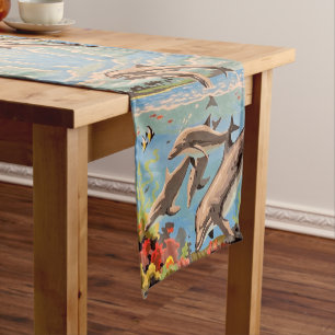 Caminho De Mesa Pequeno Mão Pintada Por Número Golfinhos Reproduzíveis