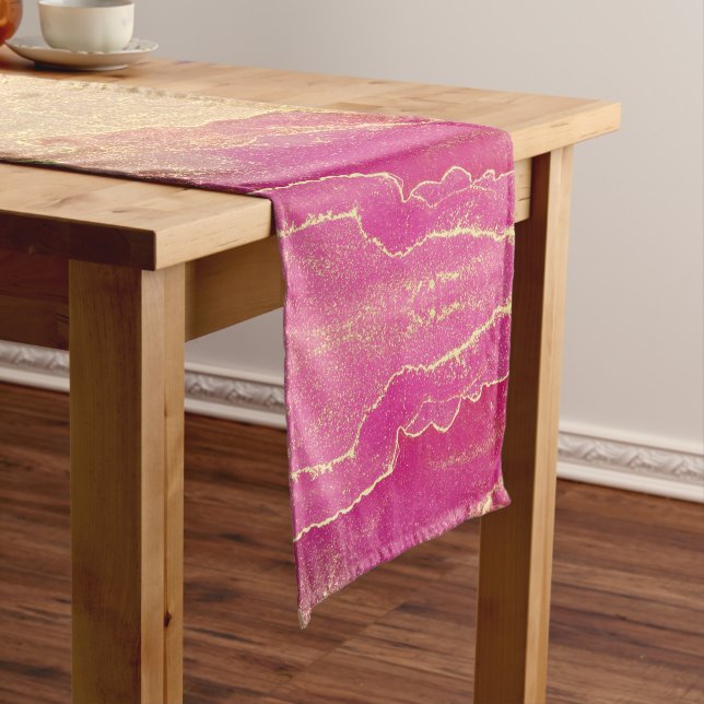 Caminho De Mesa Pequeno Marble Elegante rosa e Dourado (No Local)