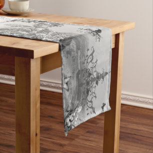 Caminho De Mesa Pequeno Marie Antoinette com Monograma Branco e Preto
