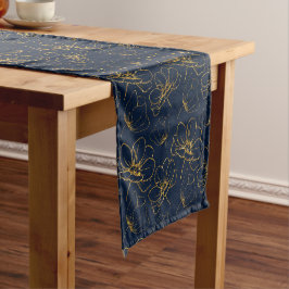 Caminho De Mesa Pequeno Marinho e Dourado Runner de Mesa Floral