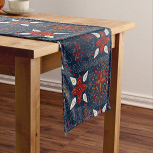 Caminho De Mesa Pequeno Marinho e Red Taika Folk Art Short Mesa Runner