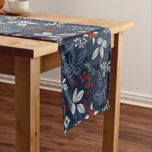 Caminho De Mesa Pequeno Marinho e Red Taika Folk Art Short Mesa Runner