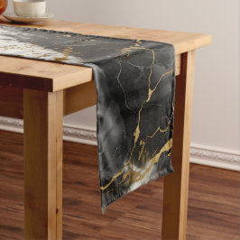 Caminho De Mesa Pequeno Mármore branco, Dourado e negro de luxo elegante