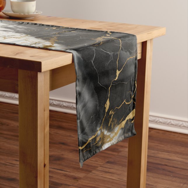 Caminho De Mesa Pequeno Mármore branco, Dourado e negro de luxo elegante (No Local)