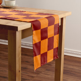 Caminho De Mesa Pequeno Maroon e Orange Checkered Vintage