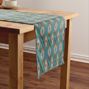 Caminho De Mesa Pequeno Marrom Bege Azul Turquesa Laranja Padrão de Arte T