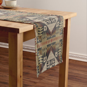 Caminho De Mesa Pequeno Marrom Bege Escuro Vermelho Preto Arte Tribal