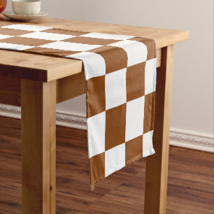 Caminho De Mesa Pequeno Marrom e branco verificados