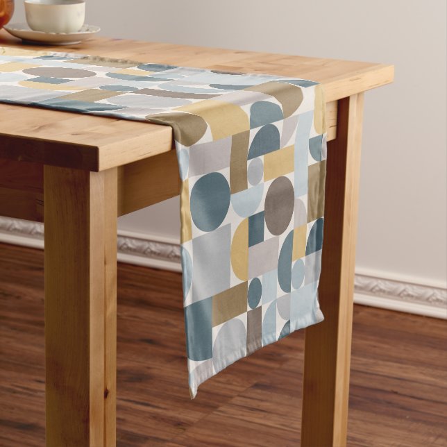 Caminho De Mesa Pequeno Meio século Azul Geométrico Dourado (No Local)