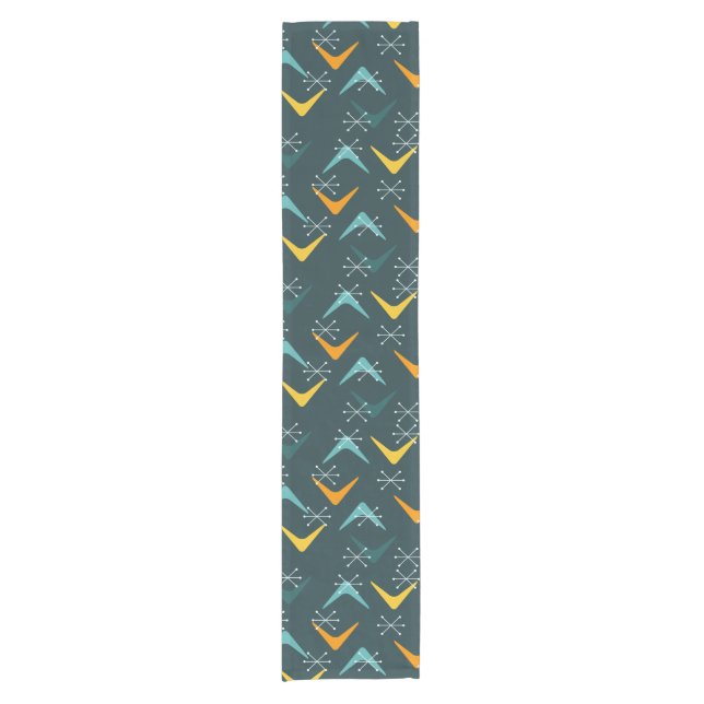 Caminho De Mesa Pequeno Meio século Boomerangs Starbursts Teal (Frente)
