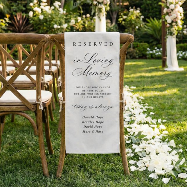Caminho De Mesa Pequeno Memorial Wedding Fabric Chair Sign Reserved Cloth (Memorial wedding chair sign honoring multiple loved ones in loving memory)