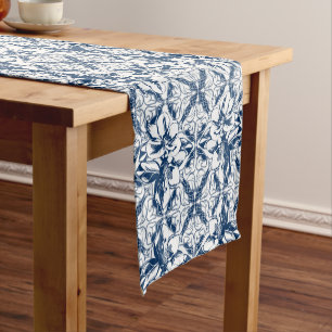 Caminho De Mesa Pequeno Mesa Azul e Branco Magnolia