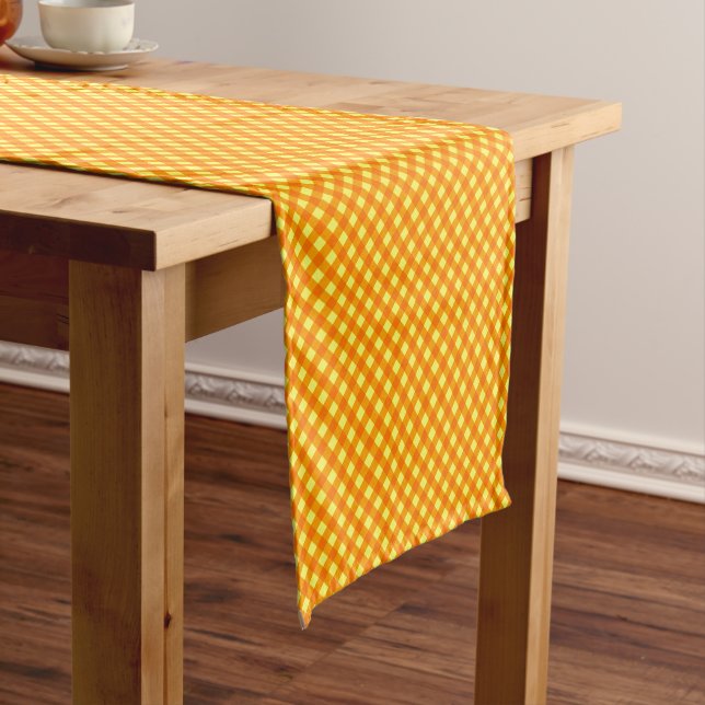 CAMINHO DE MESA PEQUENO MESA CHEX DE ALGODÃO AMARELO DE 3 LARANJAS RUNNER- (No Local)