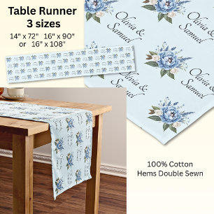 Caminho De Mesa Pequeno Mesa Runner Add Names Blue Peony Wedding Suite,