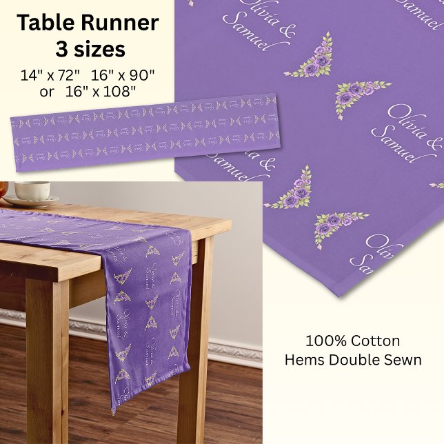 Caminho De Mesa Pequeno Mesa Runner Adicionar Nomes Flores de Mauve Roxo (Criador carregado)