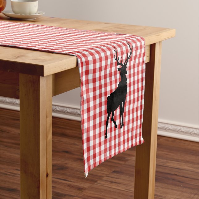 Caminho De Mesa Pequeno Mesa Runner Red Xadrez & Deer (No Local)