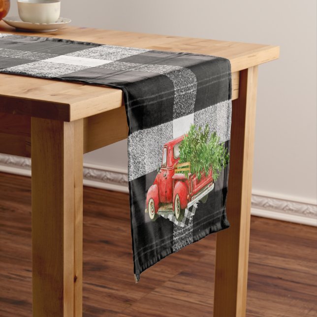 Caminho De Mesa Pequeno Mesa Runner XMAS Truck Baffalo Xadrez Black White (No Local)