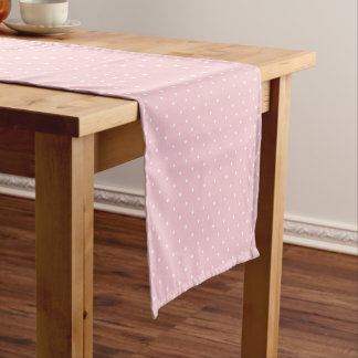 Caminho De Mesa Pequeno Micro Bolinhas Branco - Rosa