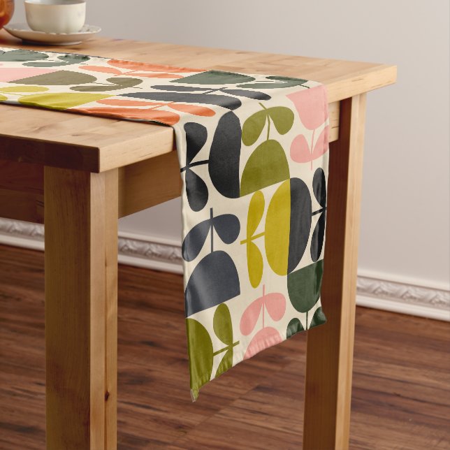 Caminho De Mesa Pequeno Mid‑century modern- Retro Scandinavian Flowers  (No Local)
