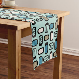 Caminho De Mesa Pequeno Midcentury MCM Rounded Rectangles Aquamarine