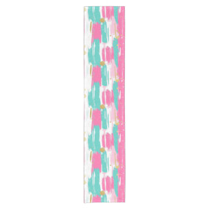 Caminho De Mesa Pequeno Mint, Rosa, Branco E Dourado Traços De Abstrato