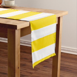 Caminho De Mesa Pequeno Modelo Yellow White Strips Moderna Personalizável