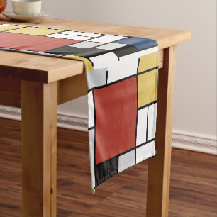 Caminho De Mesa Pequeno Mondrian Painting Red Plane Yellow Black Cinza Blu